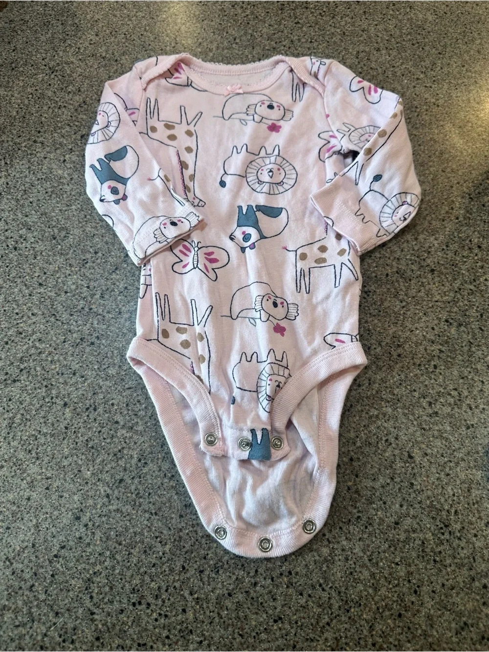 Carter's Light Pink Long-Sleeve Animal Print One-Piece